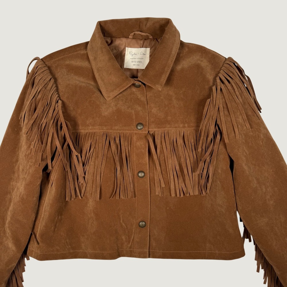 Rylee + Cru Kids Brown Faux Suede Fringe Western Jacket Size 10-12 Years